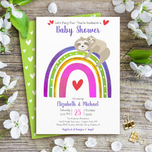 Sloths Boho Rainbow Baby Shower Moderne Niedliche  Einladung