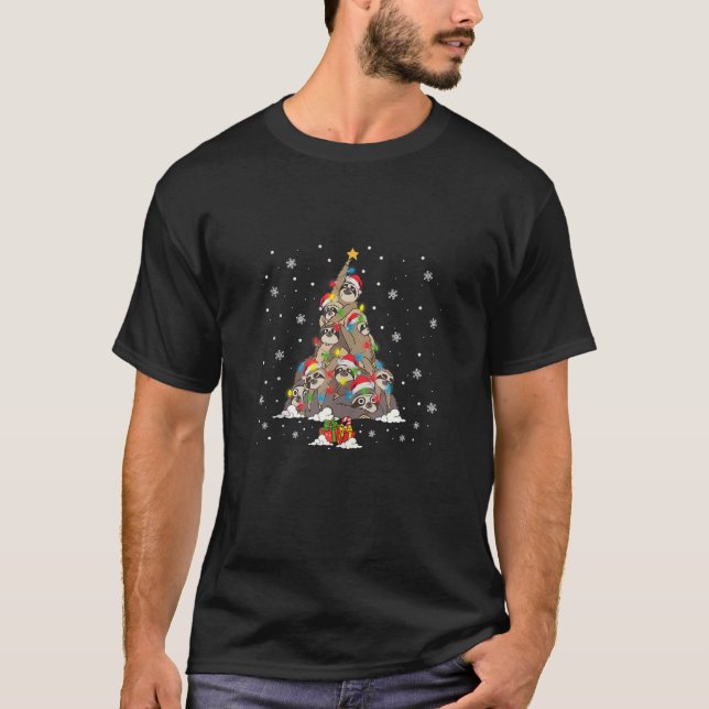 Sloths Christmas Tree Lights Funny Sloth Xmas Paja T-Shirt (Vorderseite)