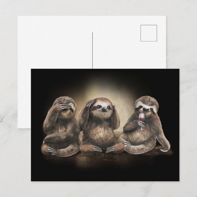 Sloths Drinken Wein Sarcastic Geschenk für Wein Lo Postkarte (Vorne/Hinten)