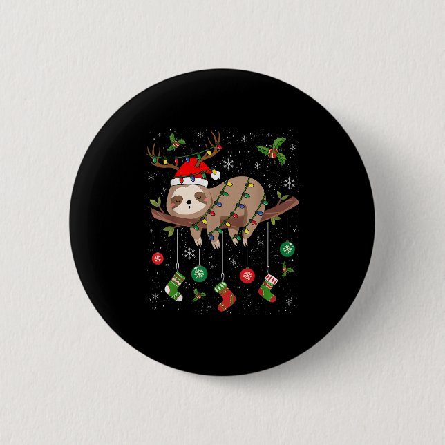 Sloths Xmas Lighting Reindeer Santa Hat Sloth Chri Button (Vorderseite)