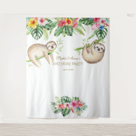 SlothTropical Floral Birthday Foto Booth Prop Wandteppich