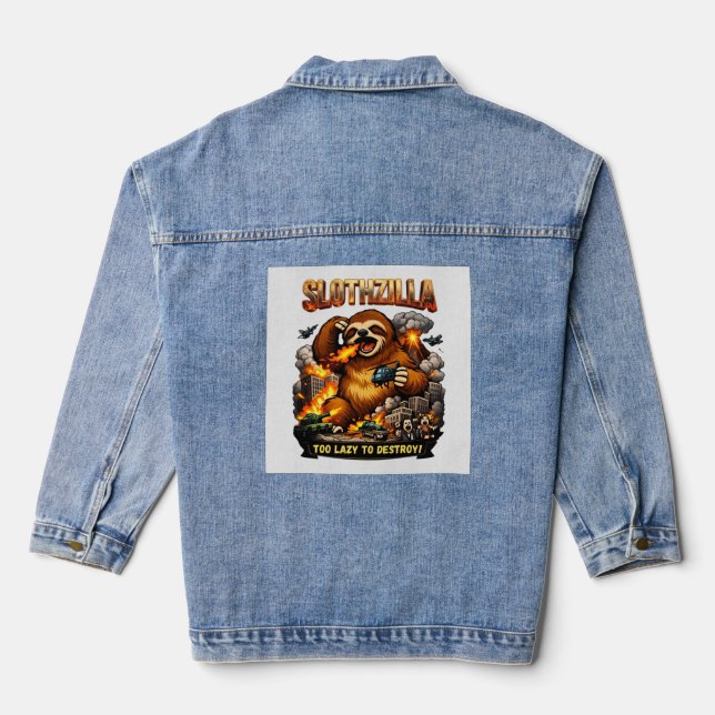 Slothzilla Too Lazy to Destroy,Funny Kaiju Monster Jeansjacke (Rückseite)