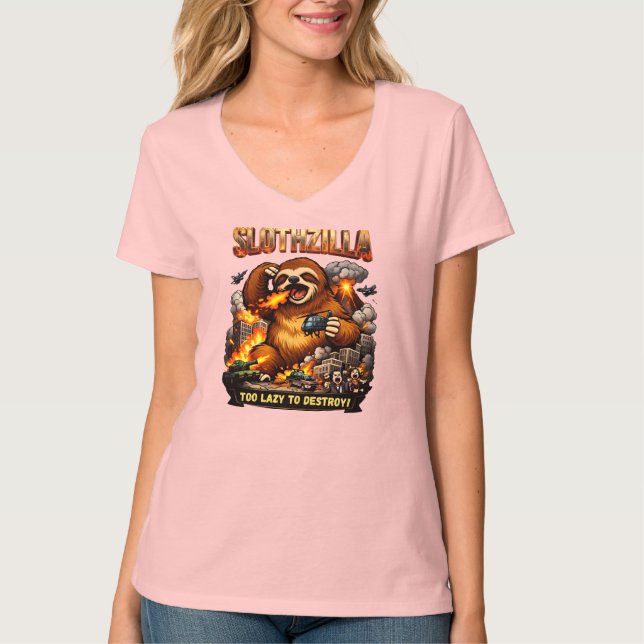 Slothzilla Too Lazy to Destroy,Funny Kaiju Monster T-Shirt (Vorderseite)