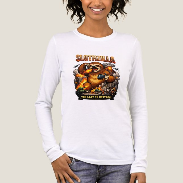 Slothzilla Too Lazy to Destroy,Funny Kaiju Monster Tri-Blend Shirt (Vorderseite)