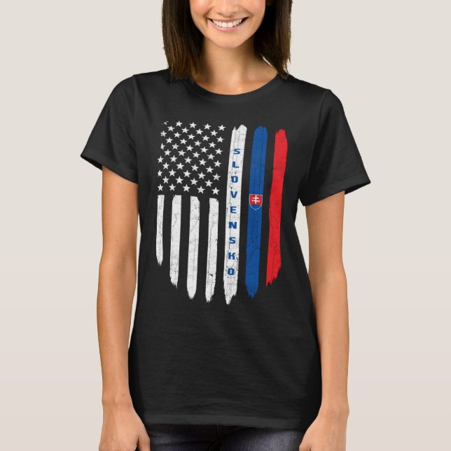 Slovak American Flag Slovakia Root Dad T-Shirt (Vorderseite)