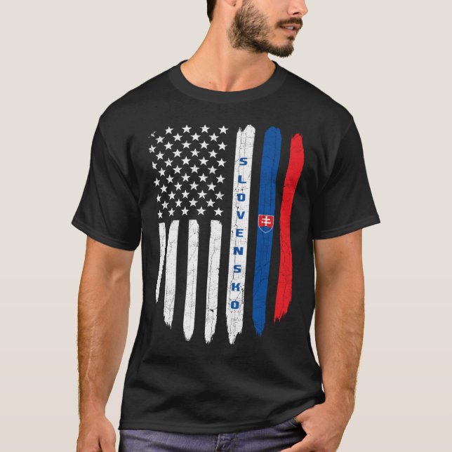 Slovak American Flag Slovakia Root Dad T-Shirt (Vorderseite)