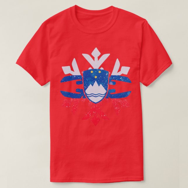 Slovenia Flag Winter Snowflake Design T-Shirt (Design vorne)