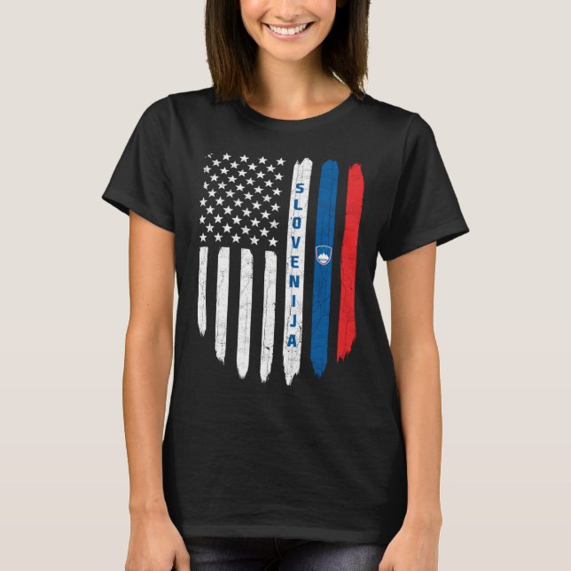Slovenian American Flag Slovenia Root Dad T-Shirt (Vorderseite)