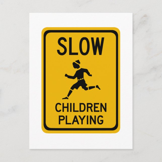Slow - Children Playing, Traffic Warning Sign, USA Postkarte (Vorderseite)