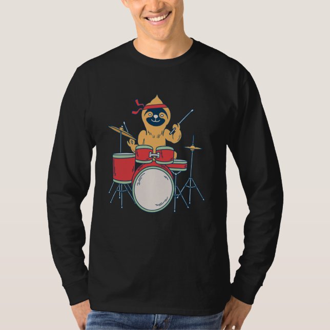 Slow Drummer Sloth Heavy Metal Saying Doom Metal T-Shirt (Vorderseite)