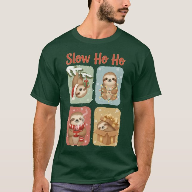 Slow Ho Ho Funny Sloth Design T-Shirt (Vorderseite)