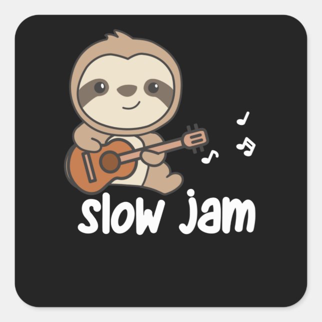 Slow Jam Sloth macht Musik mit Gitarre Quadratischer Aufkleber (Vorderseite)