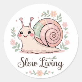Slow Living | Pastel Snail Floral  Runder Aufkleber
