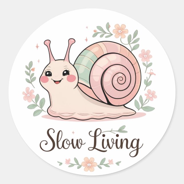 Slow Living | Pastel Snail Floral  Runder Aufkleber (Vorderseite)