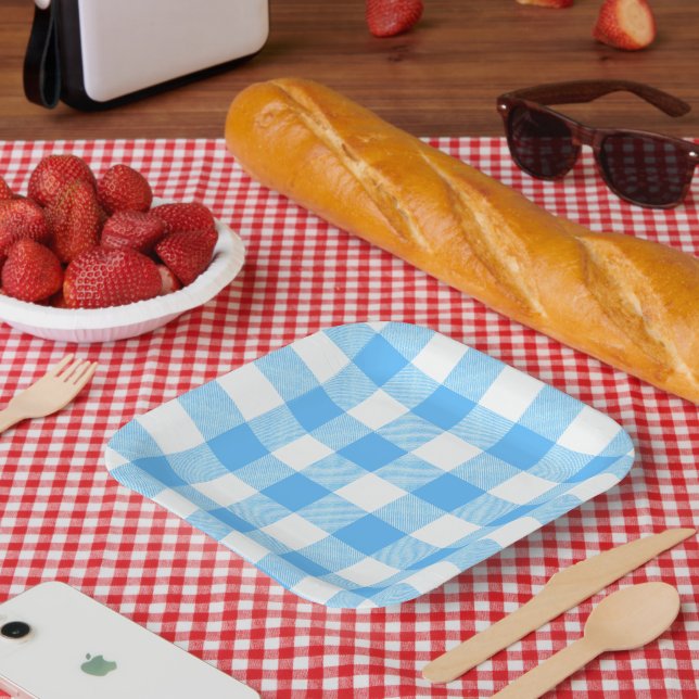 Slow-Living Sommer Karo Blau Pappteller (Picknick)