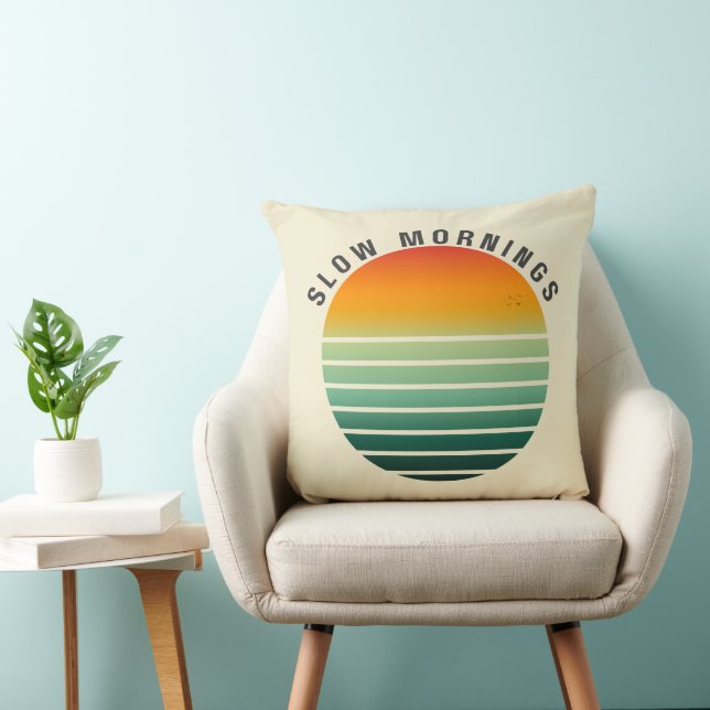 Slow Mornings - Retro Sunset Throw Pillow Kissen (Stuhl )