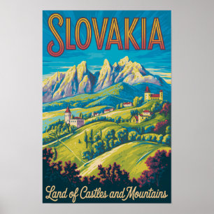 Slowakei Skyline Illustration Reise Kunst Vintage Poster
