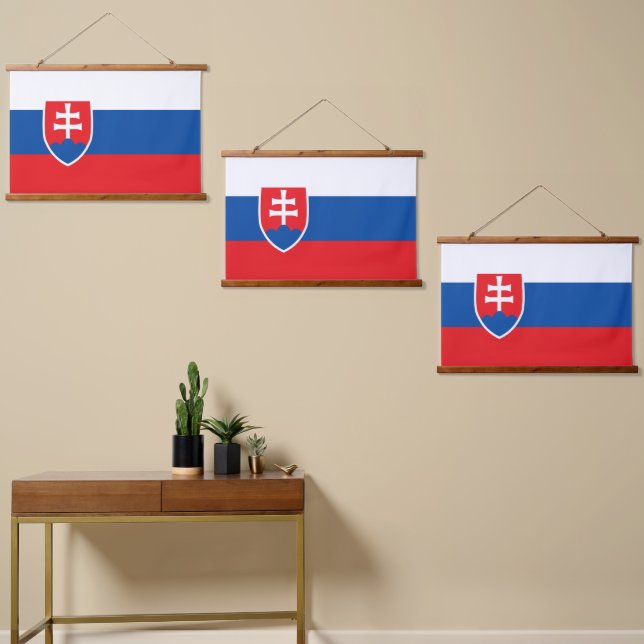 Slowakische Flagge Wandteppich Mit Holzrahmen (Asymmetrisch)