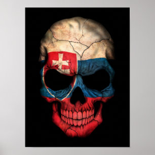 Slowakischer Flaggenschädel auf schwarz Poster