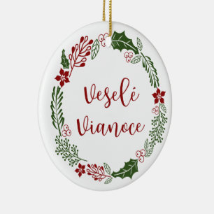 Slowakischer froher Weihnachtskranz, Veselé Vianoc Keramik Ornament