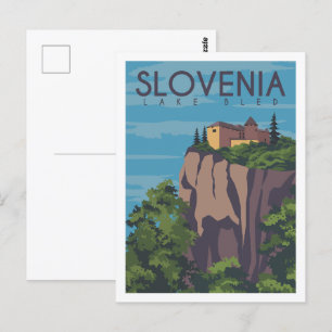 Slowenien Lake Bled Reiseort Illustration Postkarte