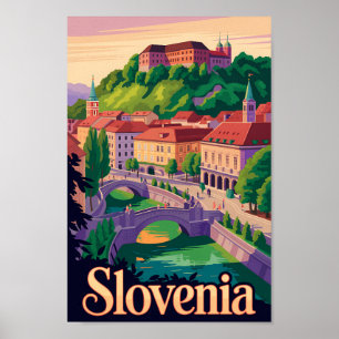 Slowenien Ljubljana Brücke Illustration Reise Kuns Poster