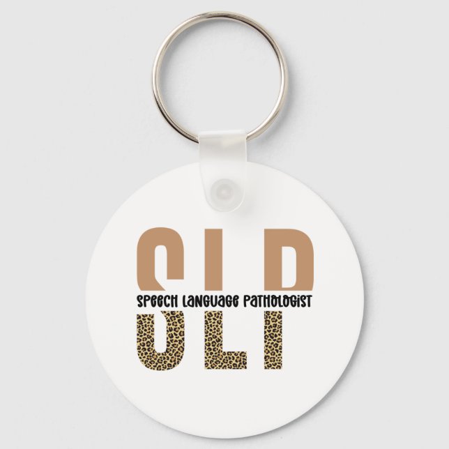 SLP Cheetah Print Speech Sprachpathologe Geschenk Schlüsselanhänger (Vorderseite)