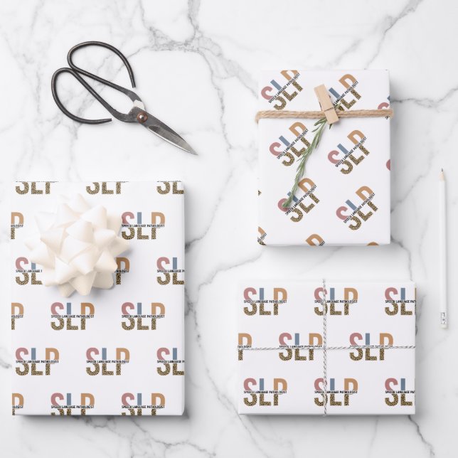 SLP-Sprecher Pathologe Leopard Print Typografy Geschenkpapier Set (Vorderseite)