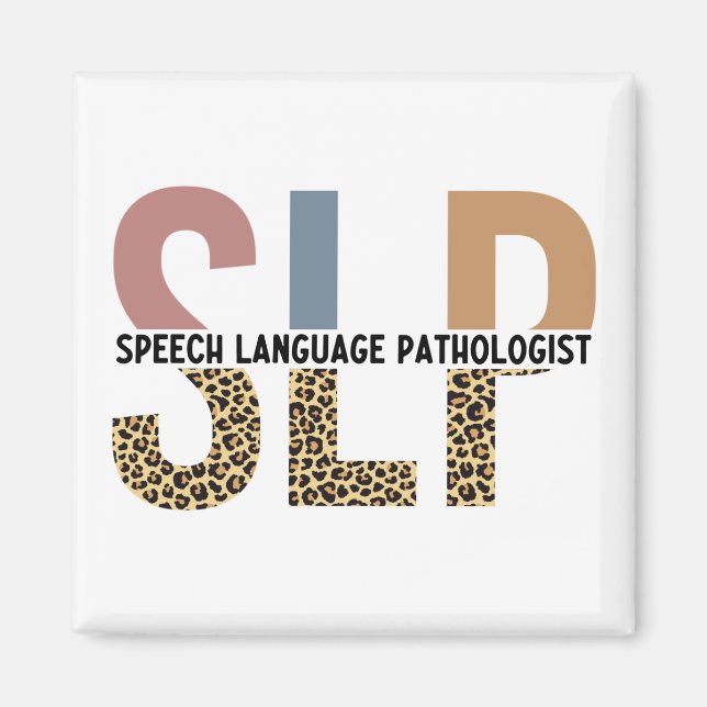 SLP-Sprecher Pathologe Leopard Print Typografy Magnet (Vorne)