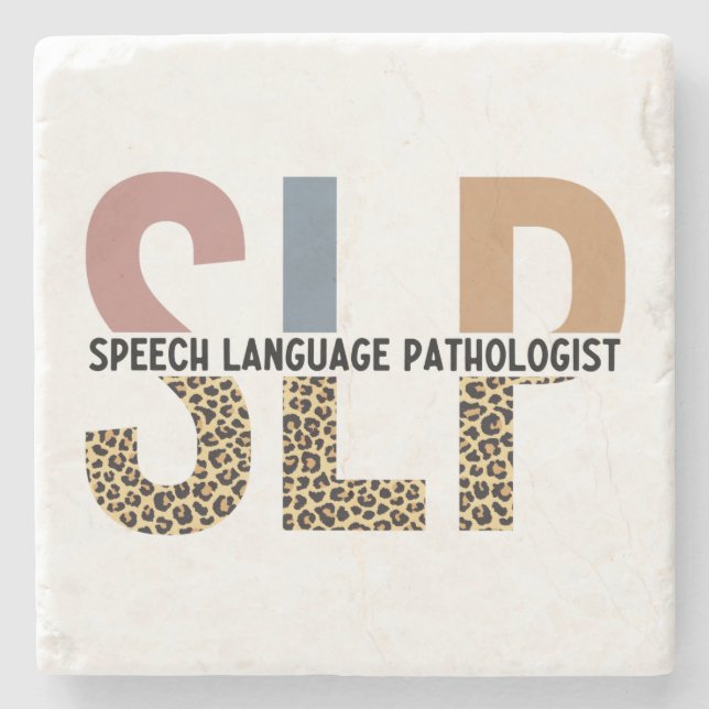 SLP-Sprecher Pathologe Leopard Print Typografy Steinuntersetzer (Vorderseite)
