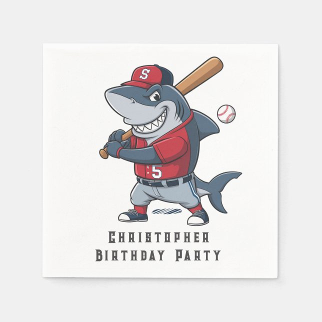 Slugger Shark Birthday Bash Serviette (Vorderseite)