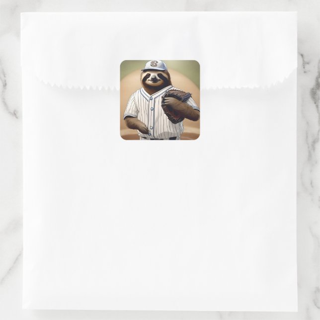 "Slugger Sloth: Langsam und standhaft an der Platt Quadratischer Aufkleber (Tasche)