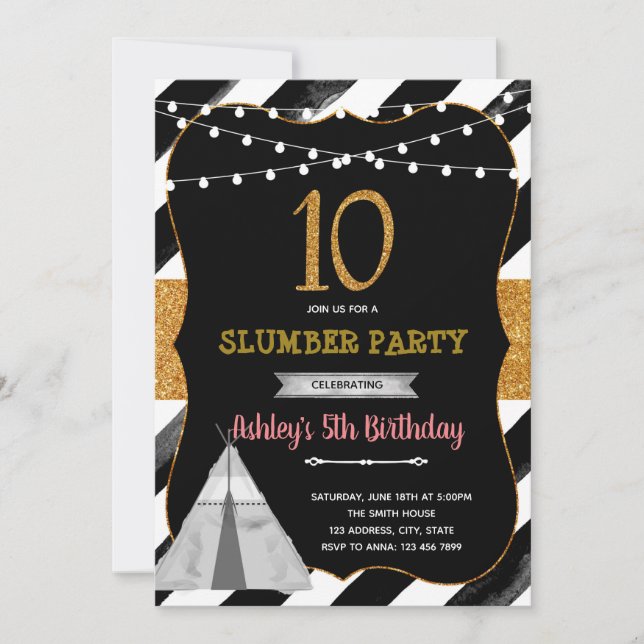 Slumber 10. Party Einladung (Vorderseite)
