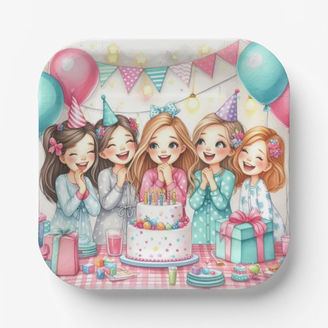 Slumber Birthday Pajama Party Paper Plate Pappteller (Vorderseite)
