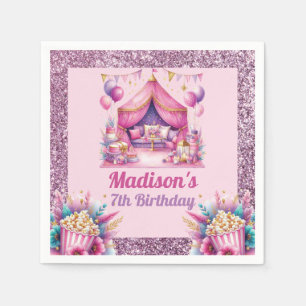 Slumber Birthday Party Custom Pink Lila Glitzer Serviette