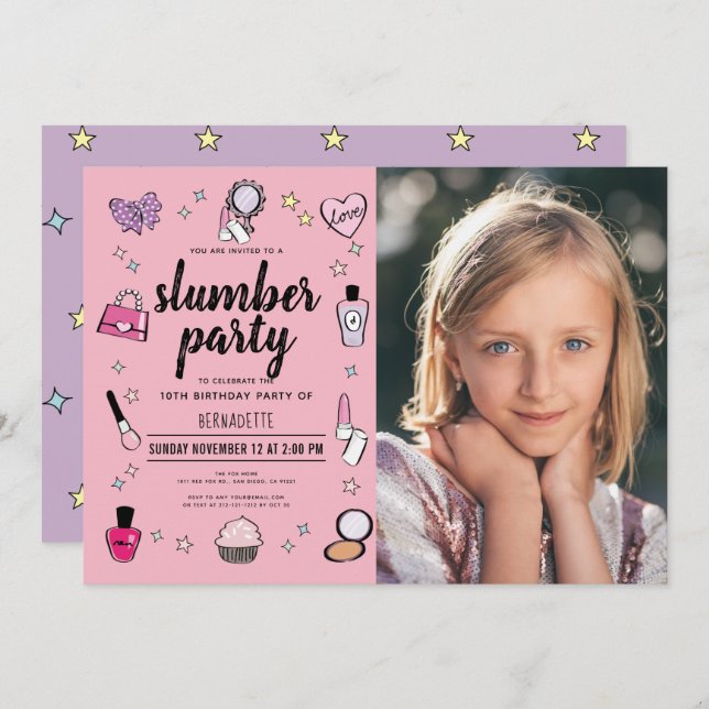 Slumber Makeup Wellness-Center Party Pink Girl Fot Einladung (Vorne/Hinten)