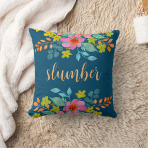 "Slumber" mit modernen Wasserfarben-Florals auf Aq Kissen
