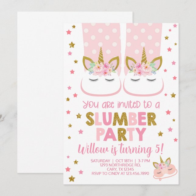 Slumber Party Geburtstag einladen. Einladung (Vorne/Hinten)