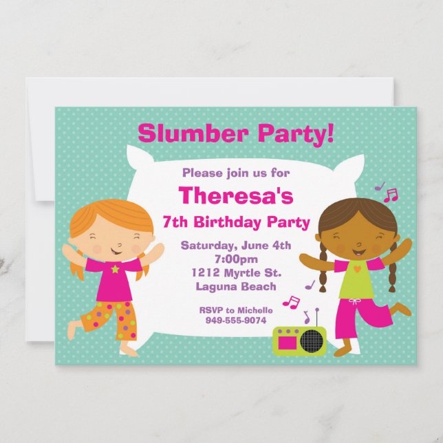 Slumber Party Geburtstag Einladung (Vorderseite)