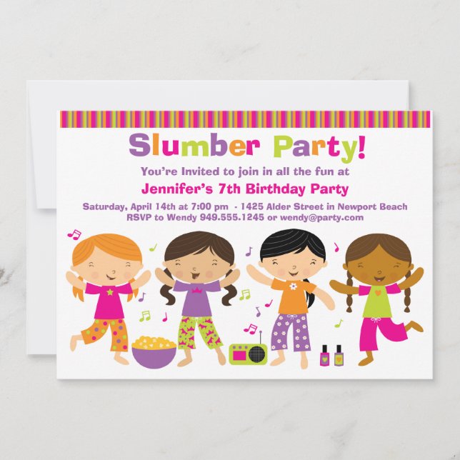 Slumber Party Geburtstag Einladung (Vorderseite)