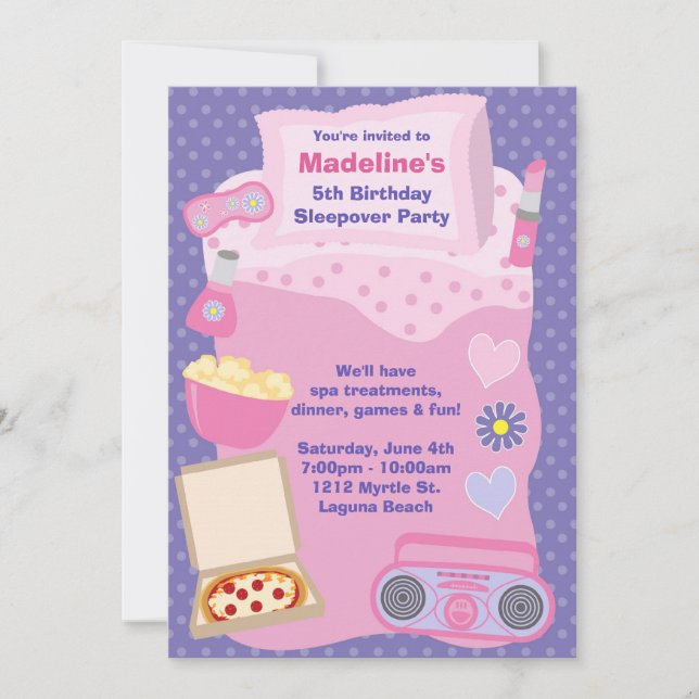 Slumber Party Geburtstag Einladung (Vorderseite)