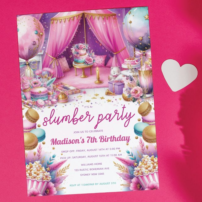 Slumber Party Geburtstag Pastell Pink Lila Gold Einladung (Von Creator hochgeladen)