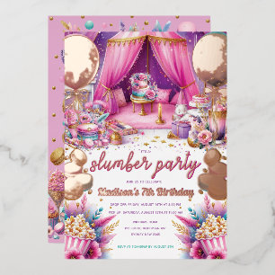 Slumber Party Girl Birthday Rose Gold Folieneinladung