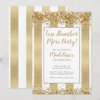 Slumber Party Gold Streifen Glitzer Geburtstagspar Einladung