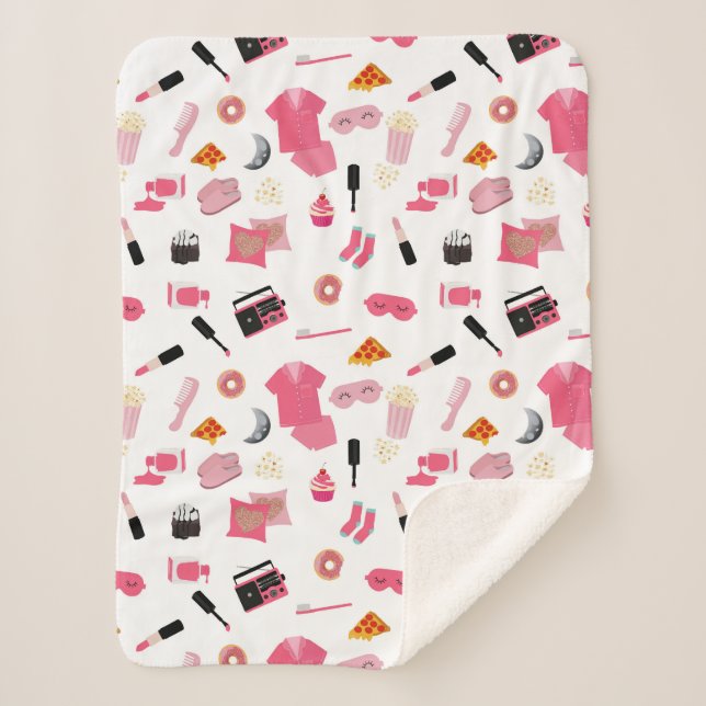 Slumber Party Pink Girl Kindermuster Sherpadecke (Vorderseite)