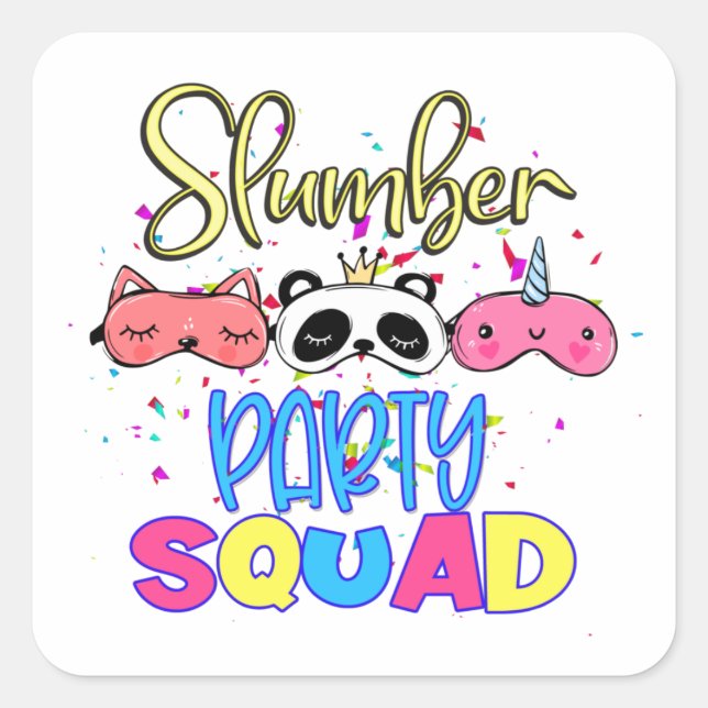 Slumber Party Squad Girls Pajamas Matching Quadratischer Aufkleber (Vorderseite)