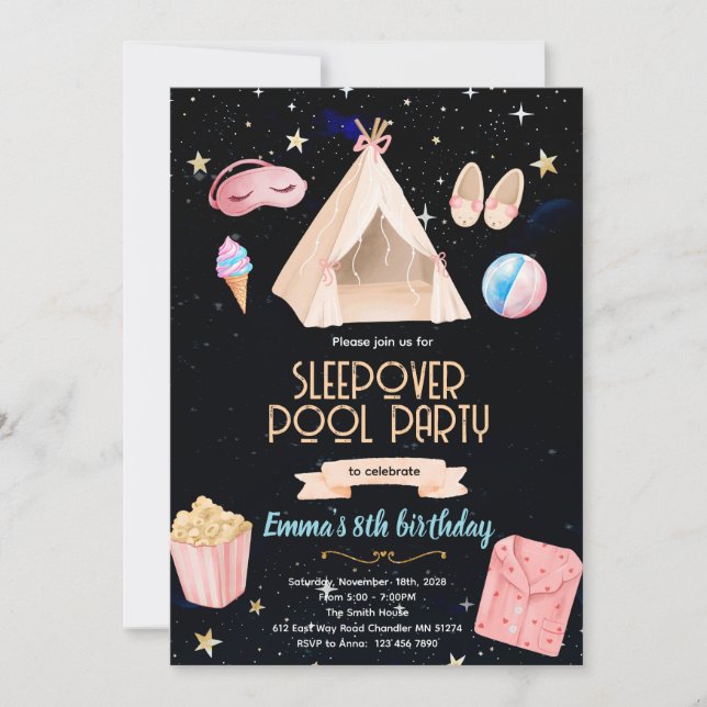 Slumber Pool birthday Party Invitation Einladung (Vorderseite)