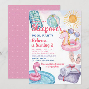 Slumber Pool Party Pink Girl Tween Teen Geburtstag Einladung