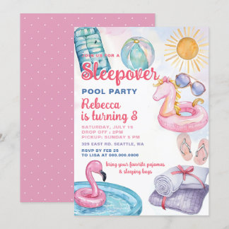Slumber Pool Party Pink Girl Tween Teen Geburtstag Einladung