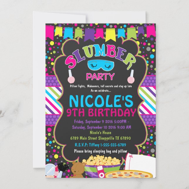 Slumber Sleepover Geburtstagsparty Einladung (Vorderseite)